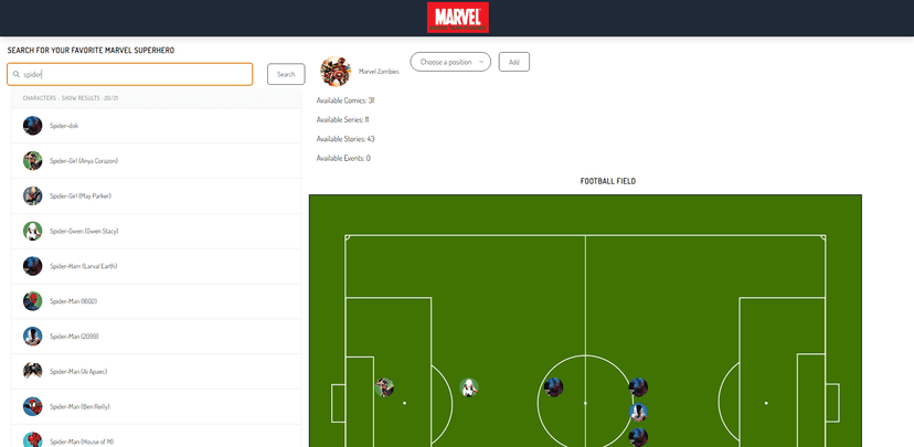 Marvel Soccer Team Planner's project screenshot